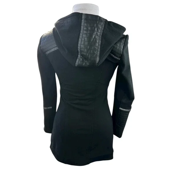 Blanc Noir Traveler Jacket Hooded Open Front Asymmetric Zip Padded Black Small - Picture 11 of 15